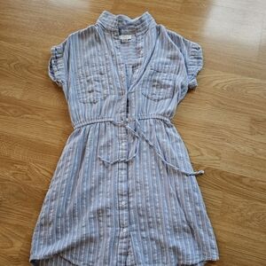 Light Blue Striped Button-Front Women’s Dress